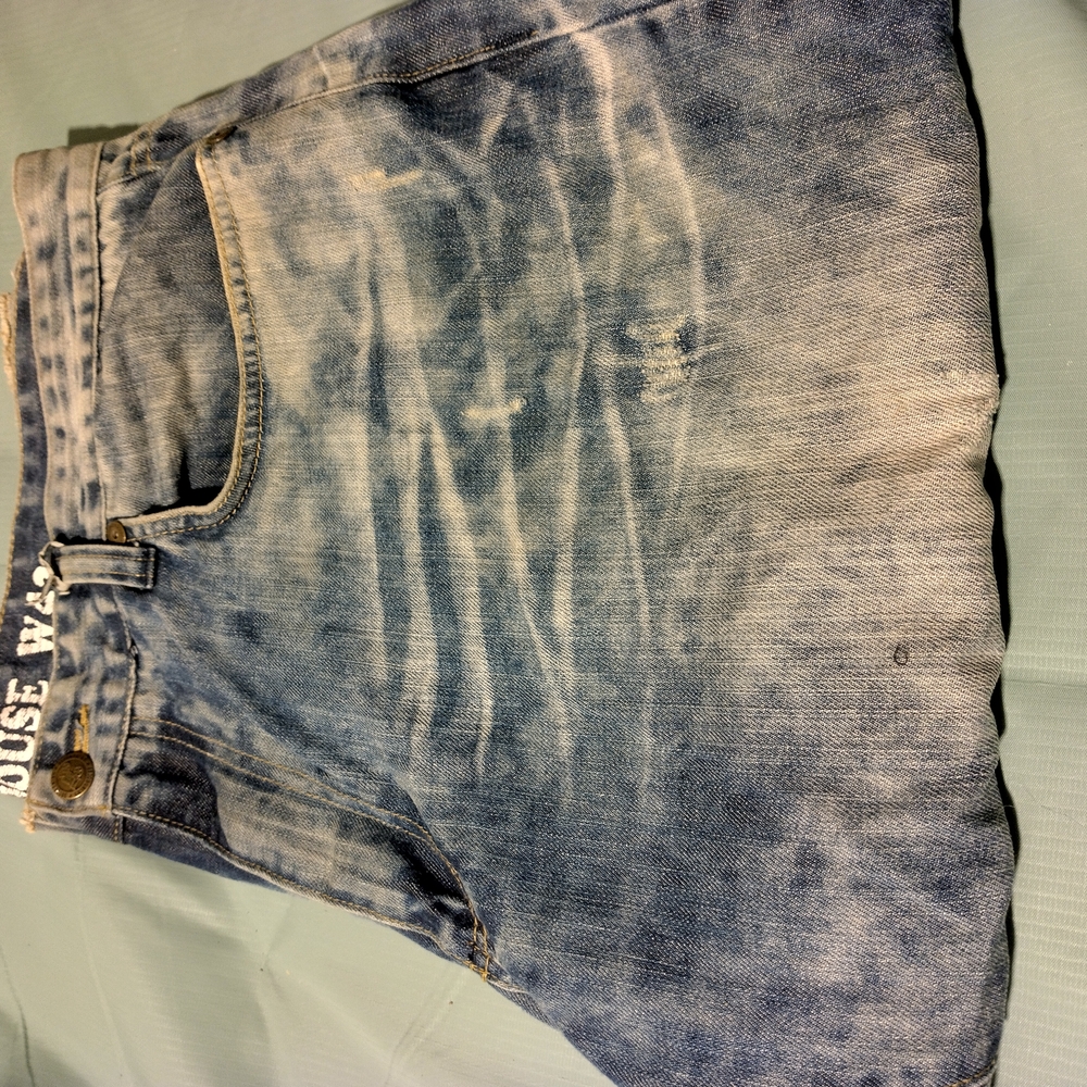 Size 42 Grind House Distressed Denim Blue Jean Shorts Made To Look Like Cut Offs